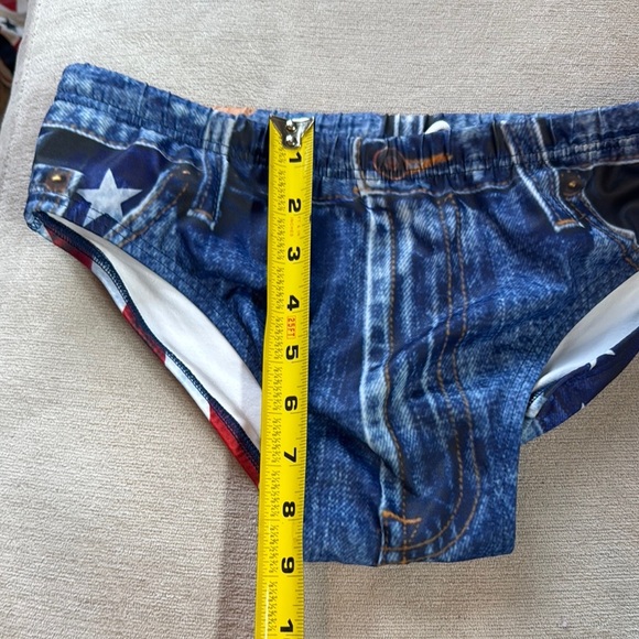 Blue Denim Print Swim Trunks - Picture 6 of 11